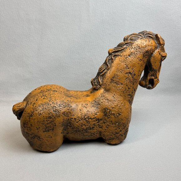 Vintage Rustic Brown Bitossi-Style Sitting Horse Statue Heavy Decor Piece 18" L - Picture 9 of 14